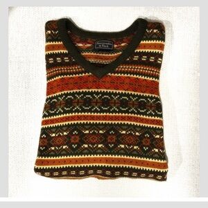 Abercrombie & Fitch Sweater Fair Isle Print Long Sleeve V- Neck Cotton Blend